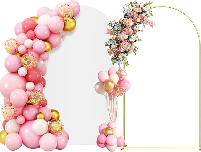 6.6FT Metal Arch Backdrop Stand and Cover Set, Gold Wedding Arch Backdrop Stand with Cover, Balloon Arch Frame Stand with Cover for Wedding Birthday Party Baby Shower Graduation Ceremony Decor