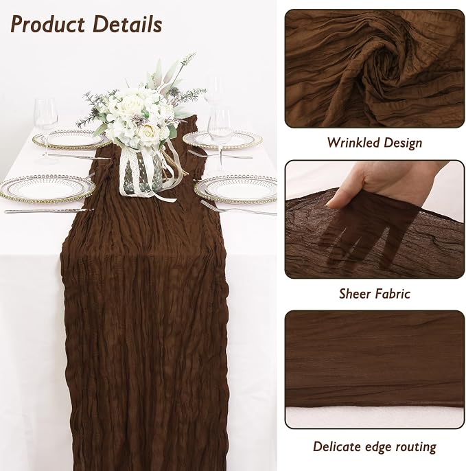 8 Pack Brown Cheesecloth Table Runner 120 Inch 10FT Gauze Cheese Cloth for Jungle Theme Party, Boho Decor, Retro Decoration