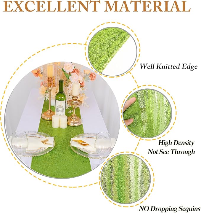 ShinyBeauty Green Table Runner 108 inches Long Christmas Decorations 12X108 Inch Sequin Table Runners Glitter Linen for Birthday Party Events Outdoor New Year Tables Decor