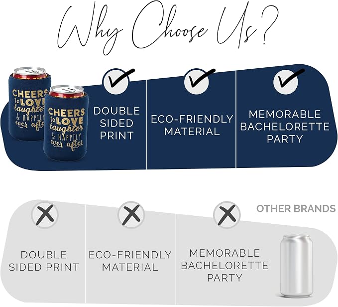 Wedding Can Cooler Decorations Set of 12 - Cheers to Love Laughter and Happily Ever After, Wedding Rehearsal Dinner Decorations - Bridal Showers, Engagement Party Favors for Guests and Supplies