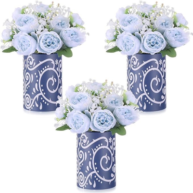 Mumufy 30 Pcs Blue Fiesta Table Centerpieces with Cardboard Paper Vases and Artificial Flowers, Cielito Lindo Mexican Baby Shower Decor for Boy, Bridal Shower, Wedding, Taco Party, Cinco De Mayo
