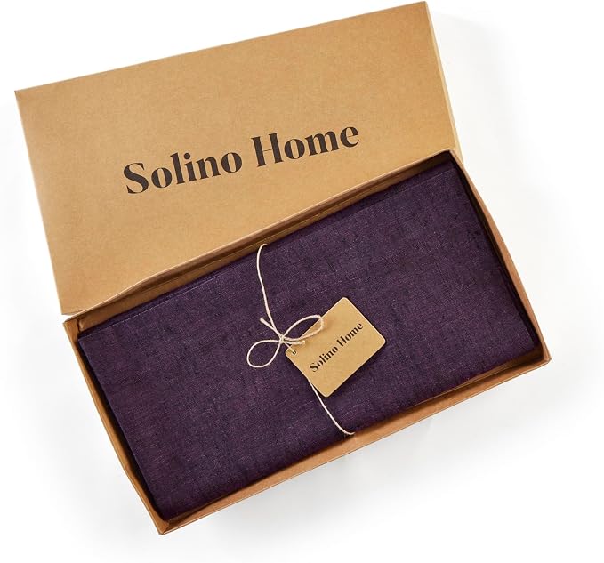 Solino Home Grape Linen Tablecloth 52 x 52 Inch - 100% Pure Linen Square Table Throw - Athena, Machine Washable Tablecloth for Summer