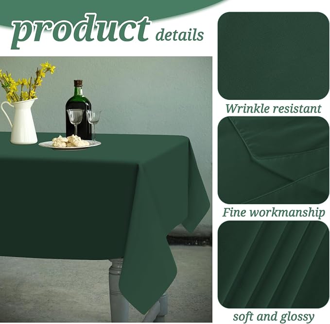 6 Pack Tablecloth 60 x102 inch Polyester Table Cloth for 6 Foot Rectangle Tables,Stain and Wrinkle Resistant Washable Fabric Table Covers Polyester Hunter Green Table Clothes for Wedding,Party,Banquet