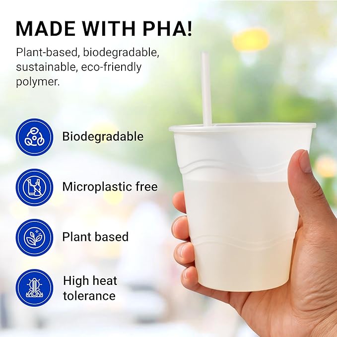 Biodegradable New Wave Straws, PHA, 250 Count, Free of Microplastics and Toxins, Won’t Get Soggy, for Hot & Cold Drinks, Home Compostable, Unwrapped, 7.75"