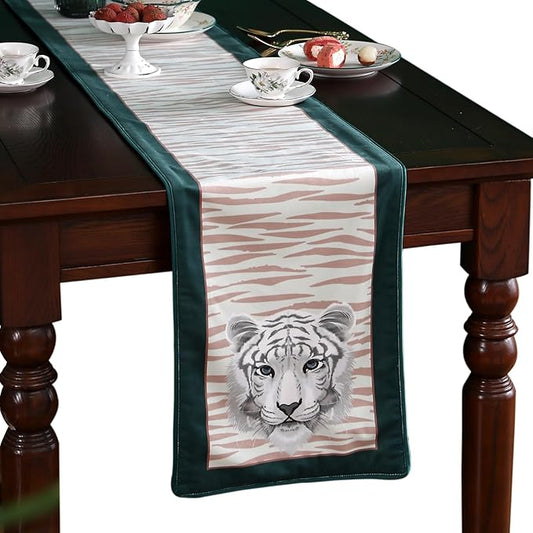 patdrea Designer Elegant Wild Tigers Velvet Table Runner, Wheat Color with Animals Texture Pattern Table Mat, Decoration for Kitchen Dining Coffee Table Cabinet Banquet Thanksgiving,12"*102"