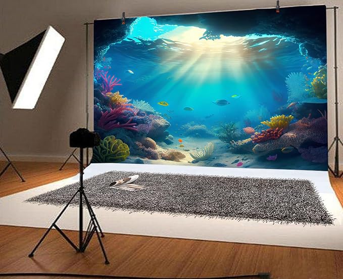 7x5ft Under The Sea Backdrop Underwater Blue Ocean Fish Coral Photography Background Kids Birthday Baby Shower Party Banner Cake Table Decorations Supplies Photo Booth Props