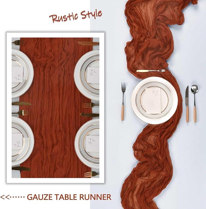 6 Pack Terracotta Cheesecloth Table Runner 10Ft Gauze Burnt Orange Cheese Cloth Table Runner 35x120 Inch Boho Rustic for Party Decor Baby Shower Wedding Holiday Decorations