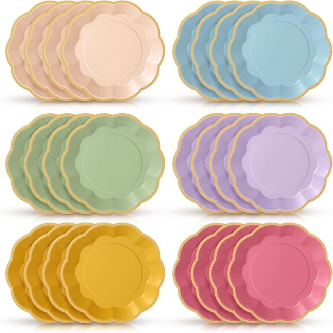 72 Pcs Daisy Flower Paper Plates Pink and Green Yellow Wildflower Colorful Scalloped Paper Disposable Plates for Dinner Dessert Baby Shower Spring Daisy Theme Birthday Party Decorations