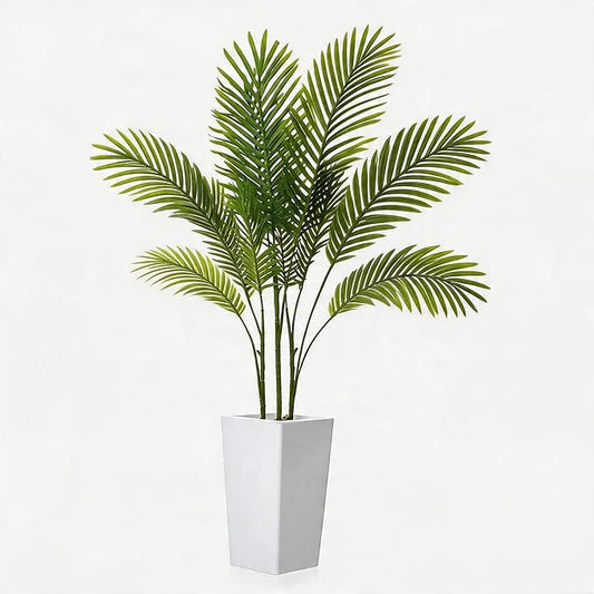 4.3FT Artificial Palm Tree, 52inch Tall Faux Plants Indoor Tropical Areca with White Planter and Lifelike Leaves, Fake Potted Trees for Living Room Bedroom Home Office Outdoor Porch Decor