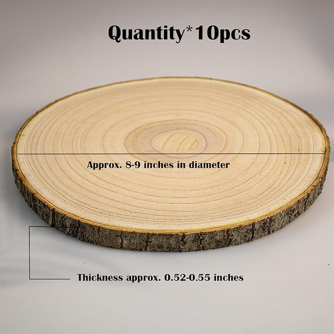 10 pcs Large Unfinished Wood Slices for Centerpieces 8-9 inches Wood Rounds for Tables Decor Rustic Wood Circles for DIY Crafts and Wedding Decor Round Wooden Discs for Ornaments