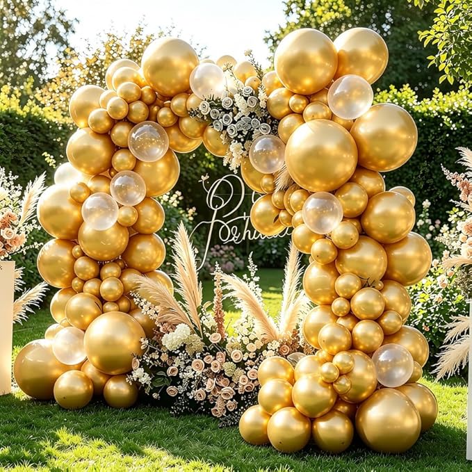 Gold Balloons, 98PCS Chrome Metallic Gold Balloon Garland Arch Kit, 18/12/10/5 Inch Different Sizes for Birthday Baby Shower Wedding Graduation Party Decorations
