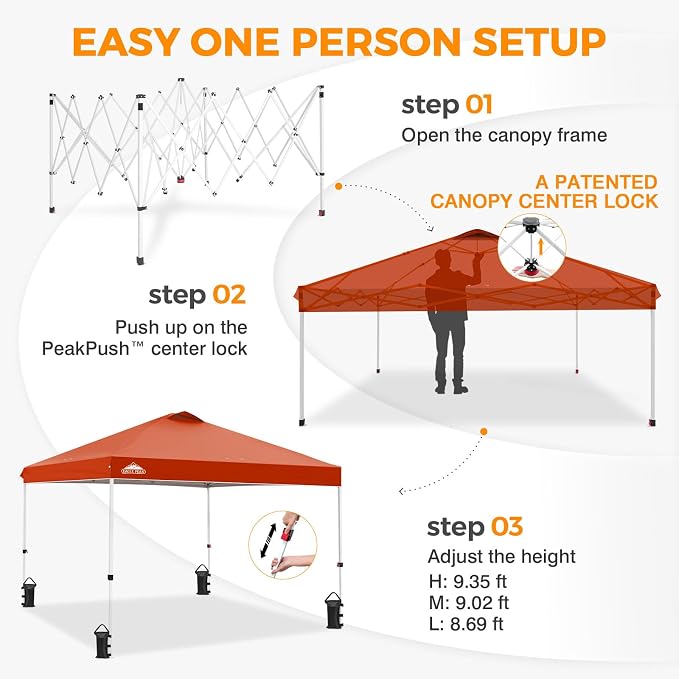 EAGLE PEAK Pop Up Canopy Tent with Wheeled Carry Bag, 8 Stakes, 4 Ropes, 4 Weight Bags, Easy Set Up Tent Canopy, 10x10 ft, 100sqft of Shade, Brick Red