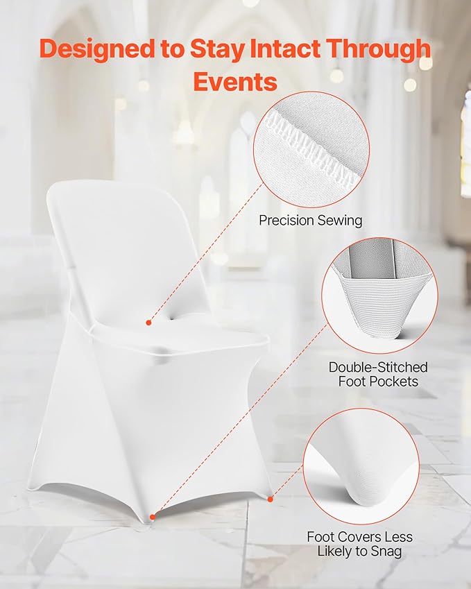 VEVOR Chair Covers, Polyester Spandex Chair Cover, Stretch Slipcovers for Wedding Party Dining Banquet Flat-Front Chair Covers (White-c-XL, 30PCS)