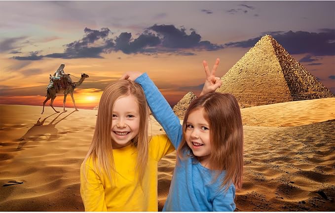 Egyptian Pyramids Backdrop Camel Caravan and The Pyramids in The Sunset Desert Photography Background The Great Pyramids of Egypt Theme Background Decorations Photo Shoot Booth Props 20x10ft