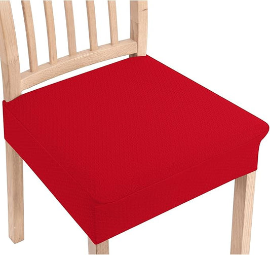 Smiry Stretch Jacquard Seat Covers for Dining Room Chairs Set of 6, Removable Washable Chair Seat Protector Slipcovers, No Rear Covers, Red