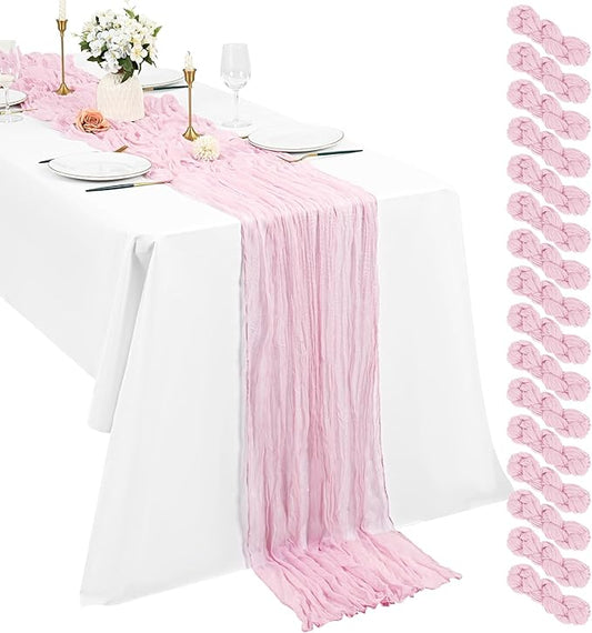 16 Pack Cheesecloth Boho Gauze 35120 Inch Rustic Romantic Long Table Runner for Wedding Party Bridal Shower Thanksgiving Christmas Decoration (Light Pink)