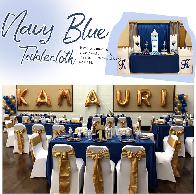 Showgeous 8 Pack Navy Blue Rectangle Tablecloths 90 x 132 Inch, Wrinkle & Stain Resistant, Polyester, Perfect for 6ft Table, Weddings, Parties