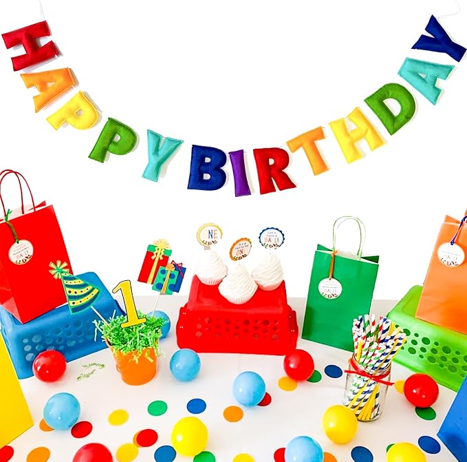 Pre-Strung Happy Birthday Banner - Felt Ball Garland, Rainbow Party Decorations, HAPPY BIRTHDAY Garland, Personalized Birthday Sign for Birthday Decor, Party Decor, Photo Prop (Rainbow Themed Happy Birthday Banner)