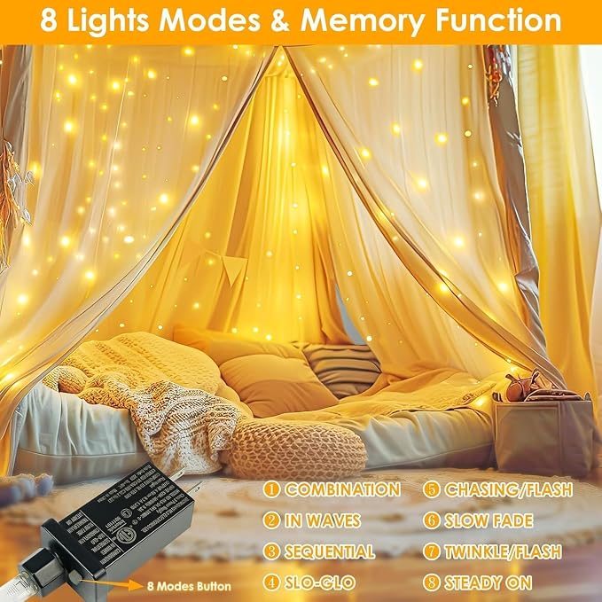 2Pack Each 33Ft 100 LED Fairy Lights Plug in with Remote, Waterproof String Lights Outdoor & Indoor, String Lights 8 Modes with Timer, Twinkle Light for Girl's Room Christmas Decorations (Warm White)