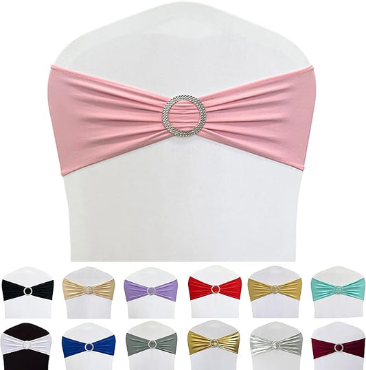 Spandex Chair Sashes Bands 50PCS Stretch Chair Ties Bows with Buckle Slider for Wedding Party Banquet Decoration (Pink)…