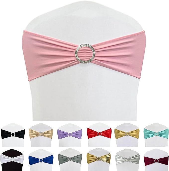 Spandex Chair Sashes Bands 100PCS Stretch Chair Ties Bows with Buckle Slider for Wedding Party Banquet Decoration (Pink)