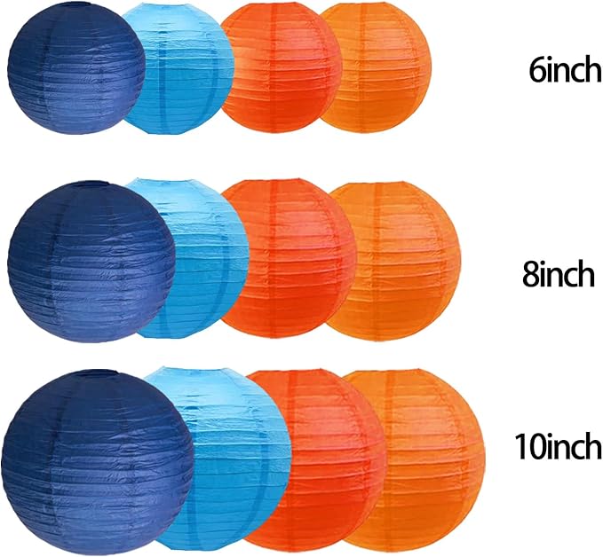 Blue and Orange Party Decorations,12pcs Paper Lanterns for Birthday Baby Shower Wedding Party Decorations