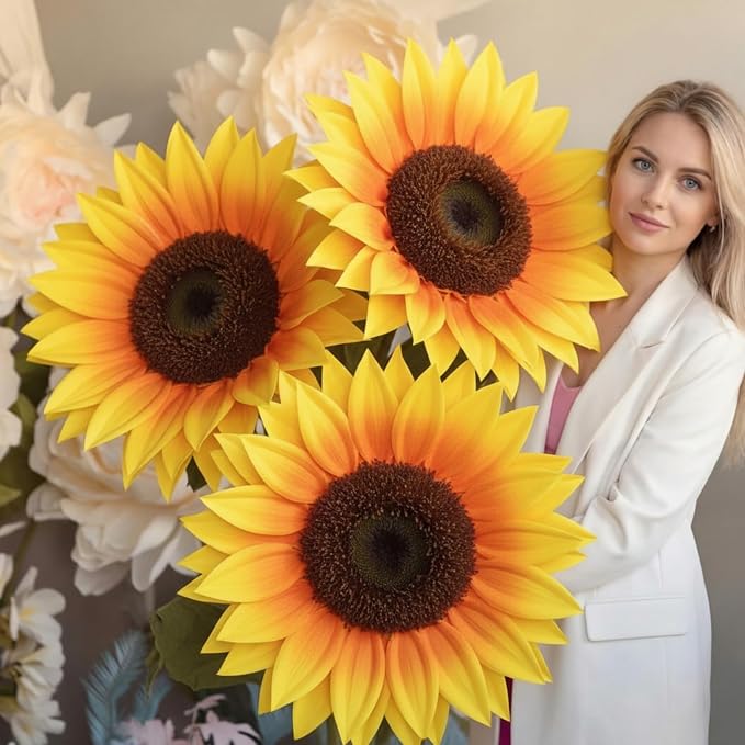 Norme 3 Pcs Giant Sunflower 12, 16, 20 Inch Large Sunflower Yellow Petals Big Paper Flowers Giant Flower for Graduation Decorations, Wedding, Home Decor, Birthday