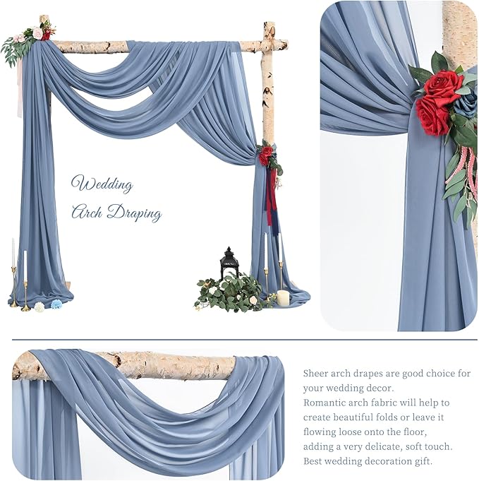 Wedding Arch Draping Fabric,2 Panels 28" x18ft Dusty Blue Wedding Arch Drapes for Ceremony Sheer Chiffon Fabric Drapes Arbor Drapery Decorations for Reception Party