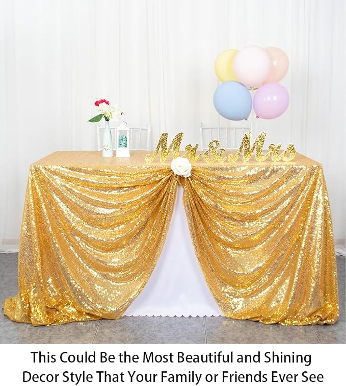 ShiDianYi Gold-50inx72in Rectangular Sequin Tablecloth Popular Bridal Dress Table Cloth,Fashion Tablecloth Overlay