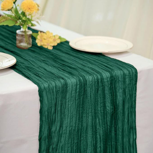 Emerald Green Cheesecloth Table Runner 21x120 Inch Gauze Table Runners Reusable Polyester 10ft Boho Rustic Cheese Cloth Table Runner for Wedding Party Baby Shower Birthday