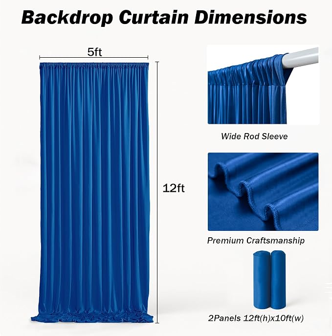 10ft×12ft Royal Blue Backdrop Curtain for Wedding Parties,2 Panels Wrinkle Free Polyester Photo Backdrop Drapes Back Drop Cloth for Birthday Photography Background