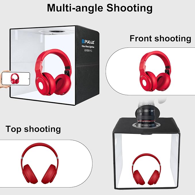 PULUZ Light Box for Product Photography, 20"x20" Portable Photo Studio Large Photo Booth Lightbox Jewelry Food Photography Picture Box with Dimmable 160 LED Lights & 12 Color Backdrops