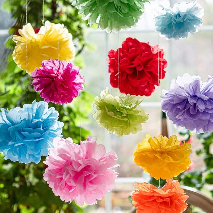 Tissue Paper Pom Poms - Large Tissue Paper Flowers for Fiesta Parties, Baby Shower Decorations, Flower Birthday Decorations and More - Colorful Party Decor by Avoseta (20 Piece Set, Multicolor)