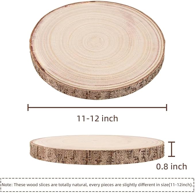 Maputune 4 Pcs 11-12 inches Large Unfinished Wood Slices for Centerpieces, Natural Rustic Wooden Plate for DIY Craft, Round Wood Chips for Table Signage Painting Wedding Party Christmas Decor