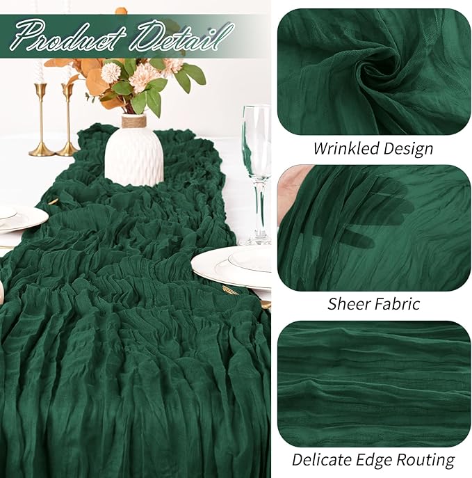 30 Pack Emerald Green Cheesecloth Table Runner 17 x 108 inch Cheese Cloth Table Runners 9ft Green Table Runner Rustic Romantic Sheer Gauze Runner for Wedding Party Baby Shower Table Decoration