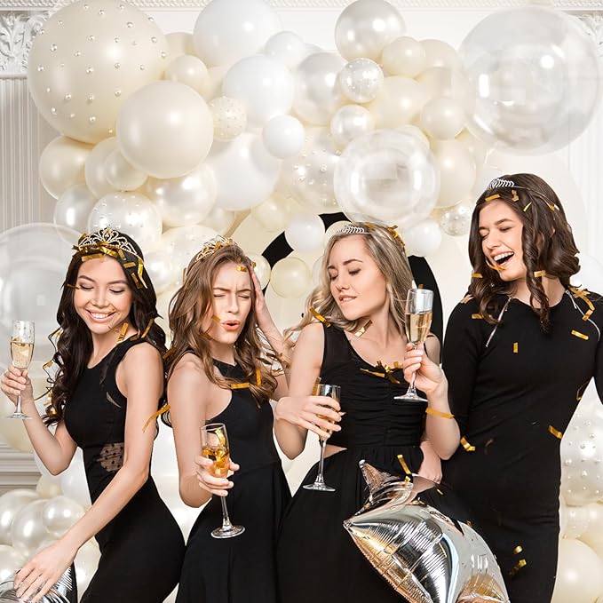 Pearl Balloon Arch Kit 210Pcs White Balloon Arch Garland Kit with Pearl Stickers Clear Balloons for Wedding Birthday Bridal Shower Engagement Baby Shower Party Decorations