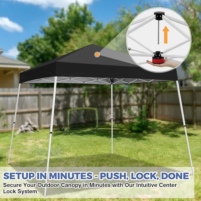 COOS BAY 10x10 Pop Up Canopy Tent, Portable Outdoor Shelter with Carry Bag for Tailgate, Party, Beach, Picnic, and Camping, 10x10 Base 8x8 Top, Black