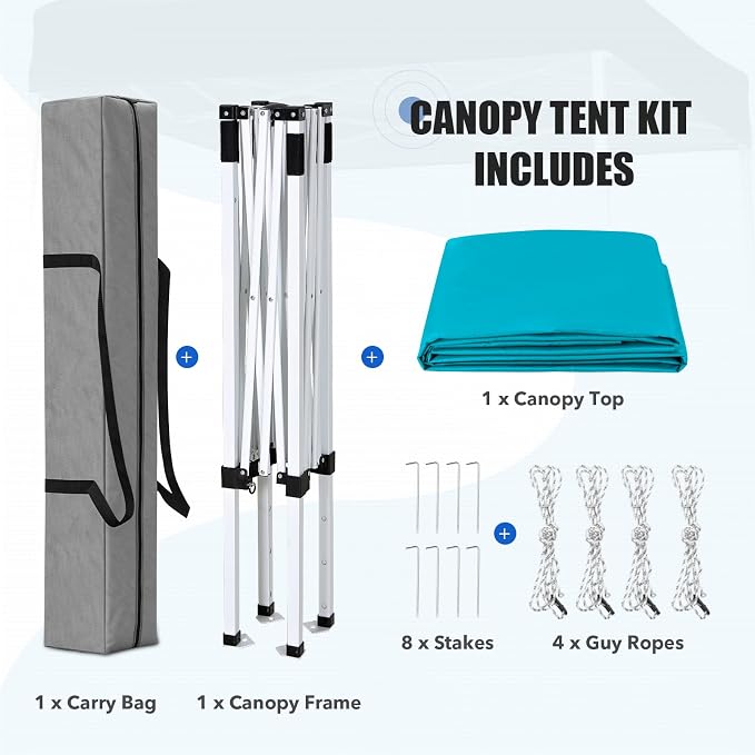EAGLE PEAK 5x5 Pop Up Canopy Tent Instant Outdoor Canopy Easy Set-up Straight Leg Folding Shelter, Turquoise