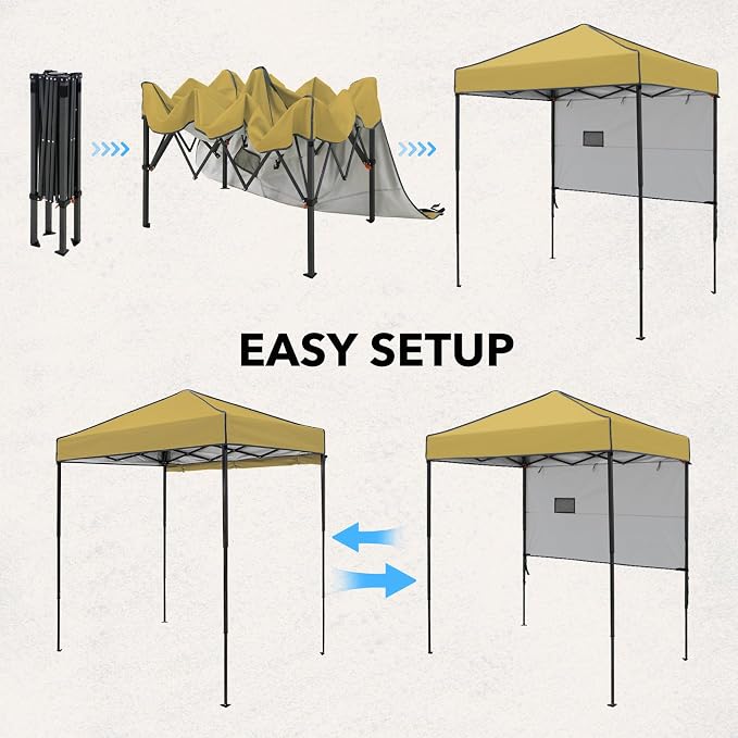 6x4 Pop Up Canopy Tent with Half Wall Panel, Instant Portable Beach Canopy, Outdoor Tent with Carry Bag for Camping, Sports, Tailgating, Events, Beige