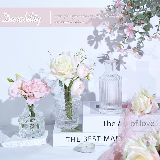 TBWIND Glass Bud Vase Set of 24, Small Clear Flower Vases for Centerpieces in Bulk, Mini Vintage Vase for Wedding Decor, and Home Table Décor