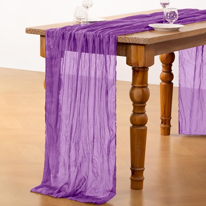 DeZerlor Dark Purple Cheesecloth Table Runner 4 Pack Spring Easter Table Runners Boho Gauze 120 Inches Cheese Cloth Easter Table Decorations for Wedding Bridal Baby Shower Parties