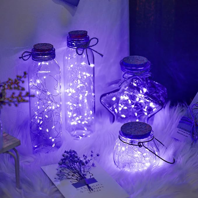 12 Pack Led Fairy Lights - Purple, Battery Operated LED Silver Wire String Lights, 7FT 20LED Mini Firefly Starry String Lights Waterproof Led Twinkle Lights for Mason Jar DIY Christmas Decor