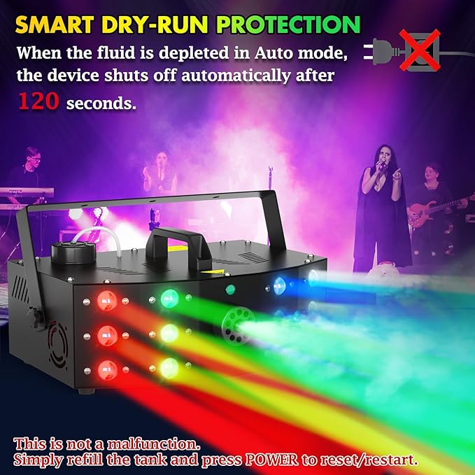 Hakuta Fog Machine Smoke Machine with 12 LED Colorful Beam Light DMX Light Control & Manual Control & Wireless Remote Perfect for Indoor Wedding, Halloween, Party and Stage Effect