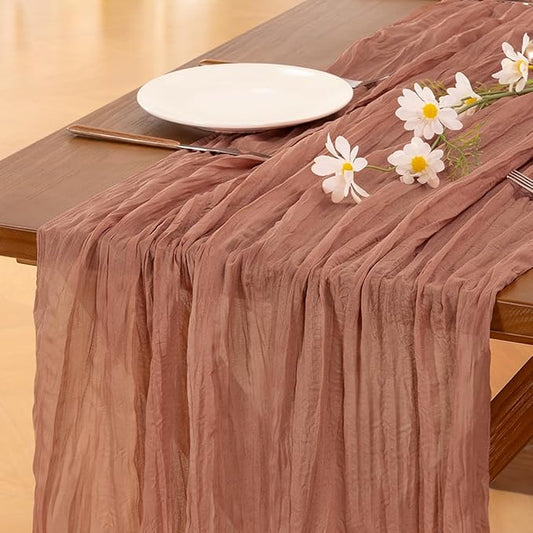 Socomi 10pcs Dusty Rose Summer Cheesecloth Table Runner Boho Rustic Gauze 120 inch 10FT Cheese Cloth Sheer Runner for Wedding Party Baby Shower Birthday Home Decor Holiday Decorations
