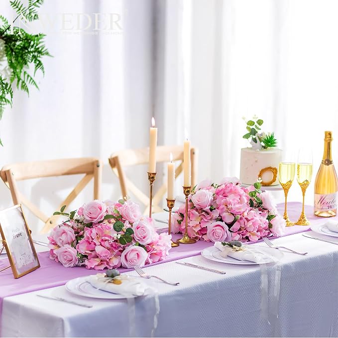 Pink Flowers Balls for Centerpieces: 2 PCS 14.2" Diam Flower Centerpieces for Tables in Wedding Reception Decorations Arrangement for Party Celebration Planners