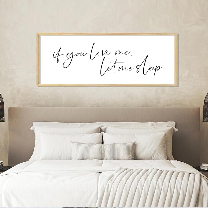 YWJKWLGS If You Love Me Let Me Sleep Bedroom Wall Art Above Bed | 32x12 Inch Rustic Natural Wood Framed Funny Sleep Sign Wall Decor for Master Room Over Bed, Sleep Lovers Her Him