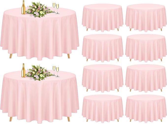 Pesonlook 10 Pack Pink Round Tablecloths 90 Inch, Polyester Table Cloth Bulk for Round Tables, Stain and Wrinkle Resistant Circle Table Cover for Wedding Party Dining Banquet