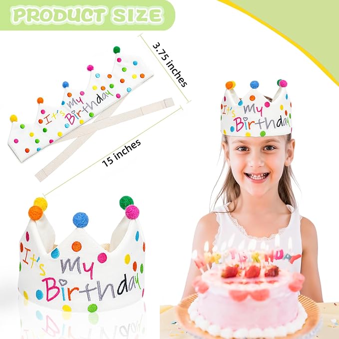 Personalized Hand Embroidered Birthday Hats Unique Happy Birthday Crowns Cute Party Hat for Boy Girl Fit All Ages