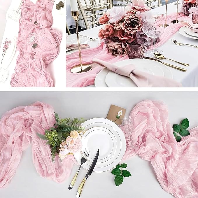 6 Pack Light Pink Cheesecloth Table Runner 20 x 120 inch Gauze Table Runners 10 FT Long,Semi Sheer Boho Cheese Cloth Fabric Table Runner Bulk for Wedding,Party,Baby Shower,Bridal Shower Decoration