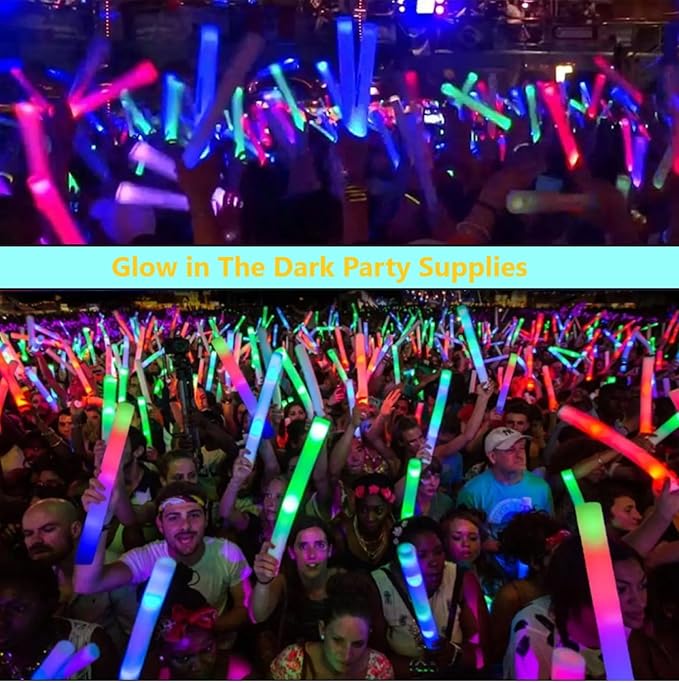 Blue Glow Foam Wands, 36 Pcs Giant LED Light Up Sticks 3 Modes Flashing Baton Wands Party Supplies for July 4th, Raves,Concert,Birthday, Halloween,Sporting Events
